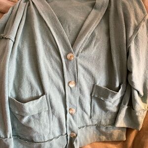 Women's Light Blue Button-Up Sweater